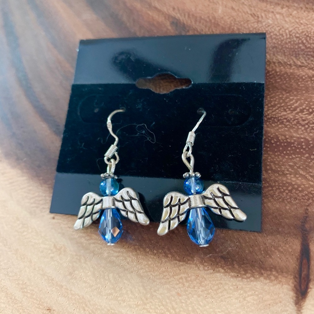 🏆BOGO Angel 👼🏻 Wing earrings hook blue jewels